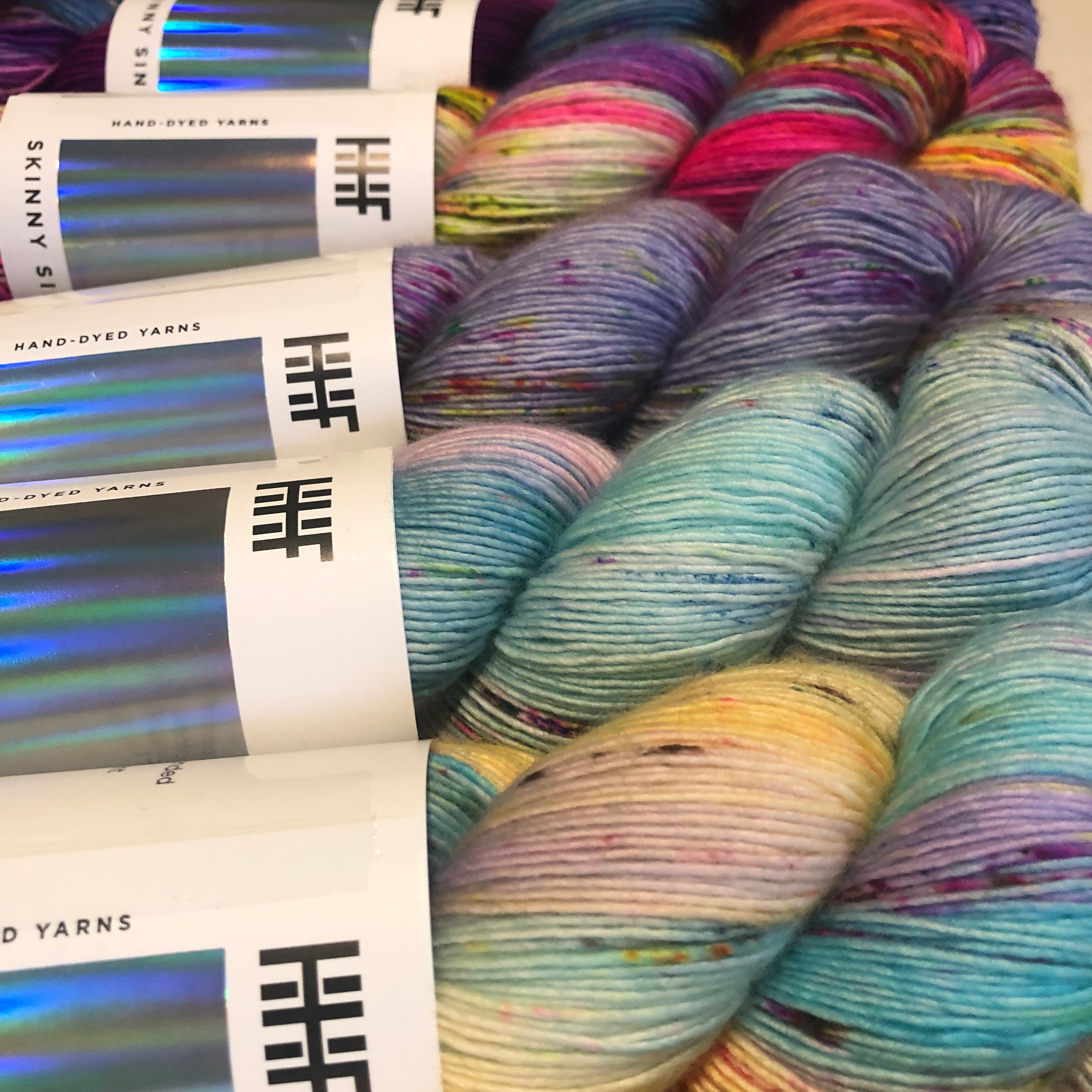 HHF Skeins faded from deep blue pink to pale yellow