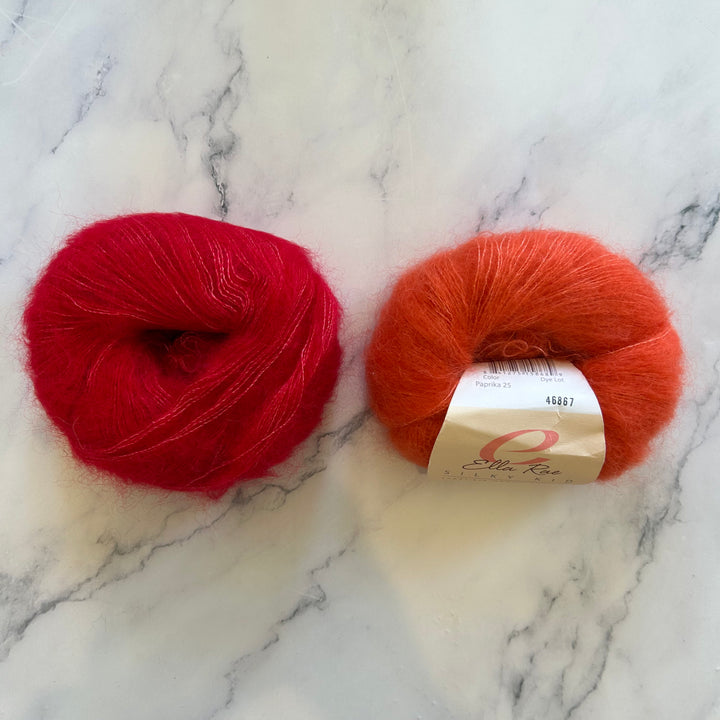 Kid silk red and orange wool